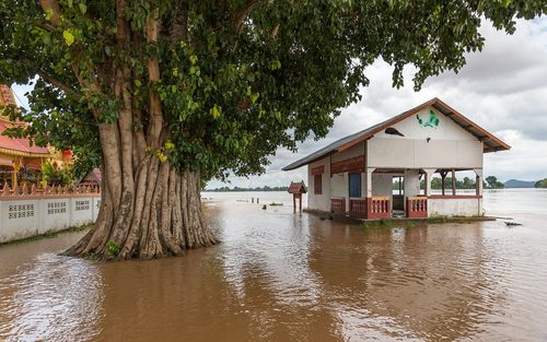 flooded buildings and destroyed bridges