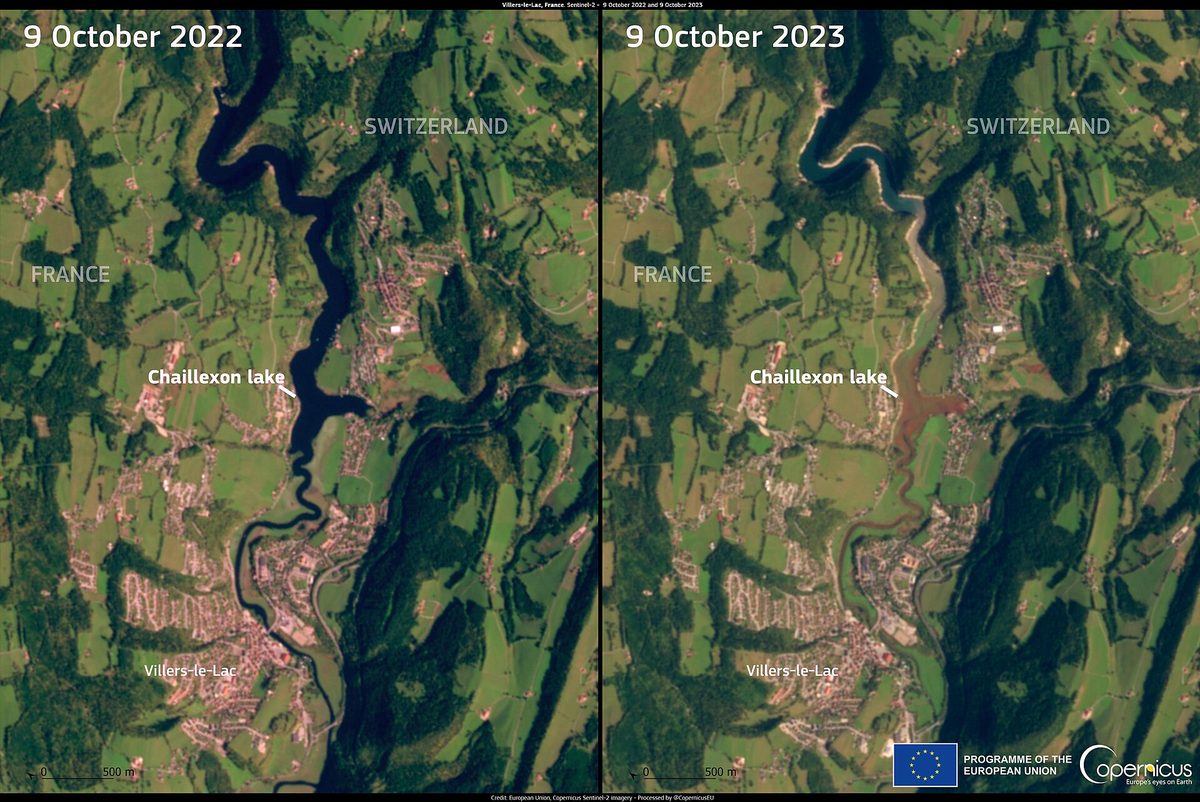 dried lake border France Switzerland