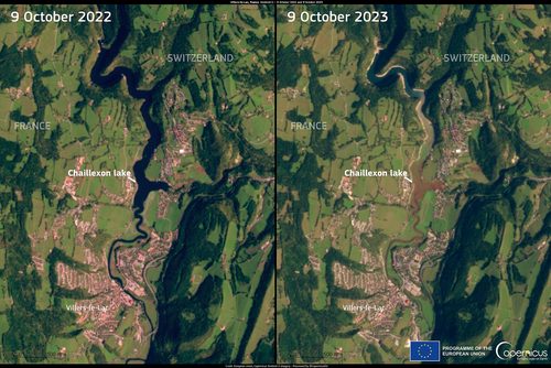 dried lake border France Switzerland