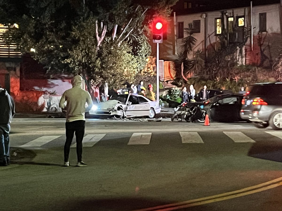 police car flashing lights night