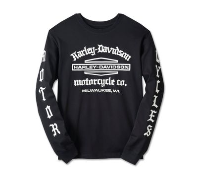 Męska bluzka z długim rękawem Old English Stacked Bar & Shield Tee - Harley-Davidson