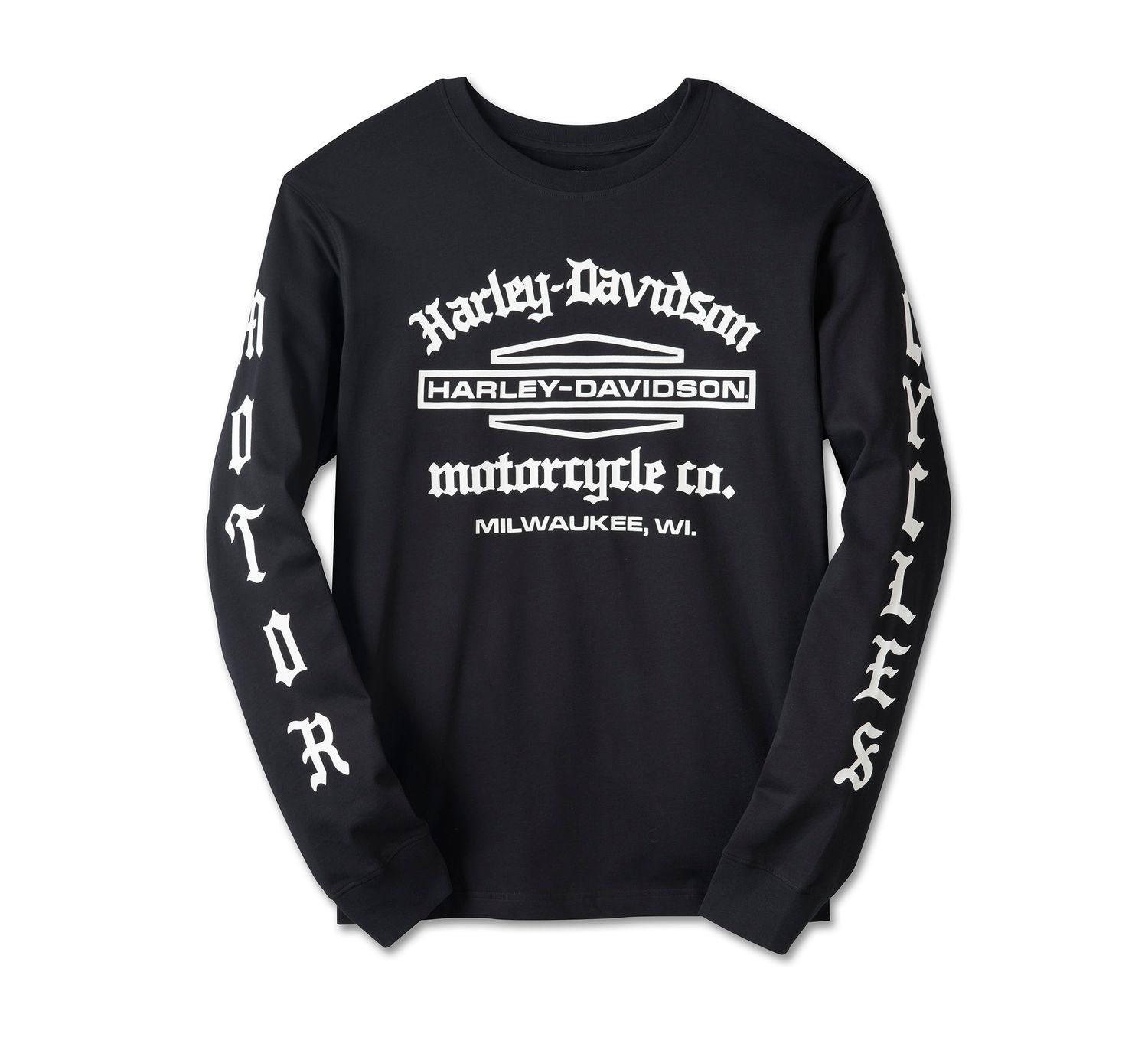 Męska bluzka z długim rękawem Old English Stacked Bar & Shield Tee - Harley-Davidson