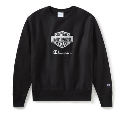 Champion x Harley-Davidson Fanatic Bluza z Okrągłym Dekoltem - Czarno-Srebrna Champion