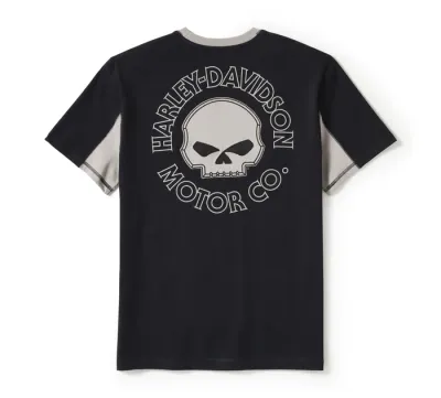 Męska koszulka z krótkim rękawem Willie G Skull Harley Black & Ghost Grey