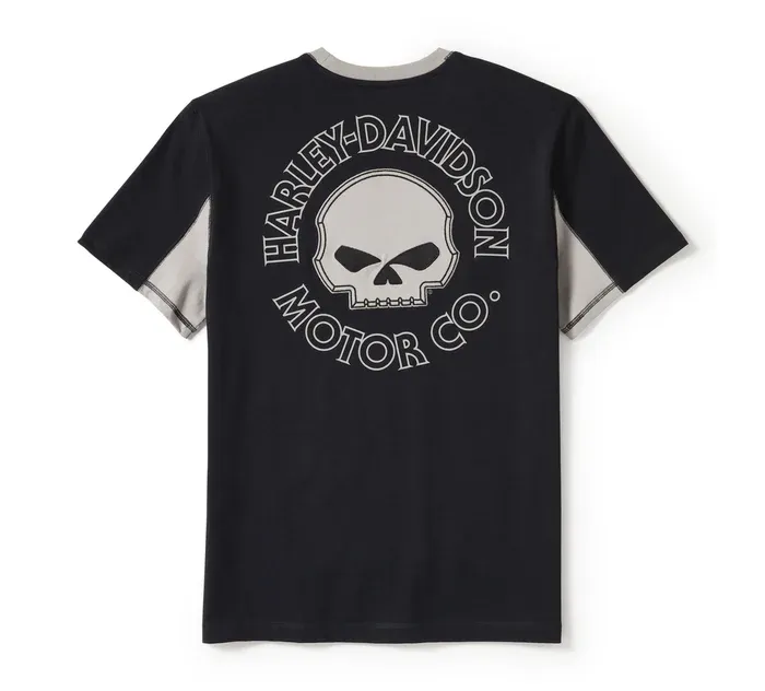 Męska koszulka z krótkim rękawem Willie G Skull Harley Black & Ghost Grey