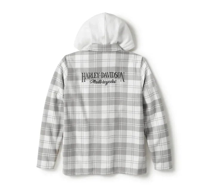 Damska kurtka z kapturem Heritage Plaid - Cloud Dancer & Ghost Gray