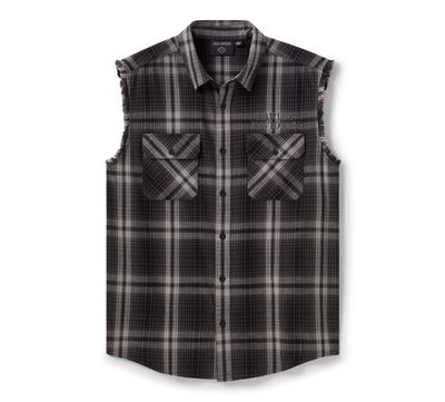 Męska koszula bez rękawów Harley-Davidson - Willie G Skull Reflective Plaid Blowout