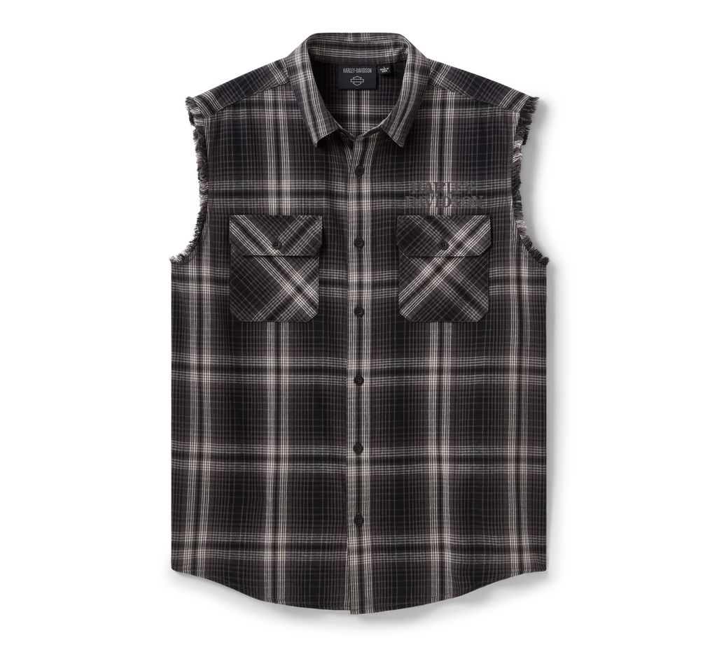 Męska koszula bez rękawów Harley-Davidson - Willie G Skull Reflective Plaid Blowout