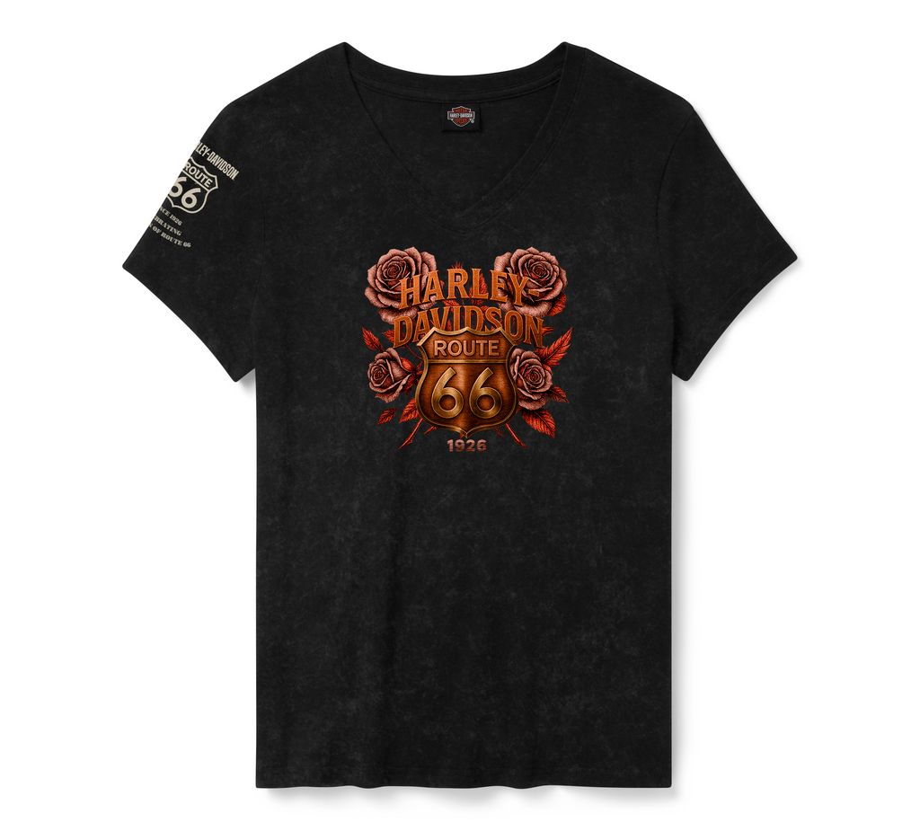 Damski T-shirt Harley-Davidson z dekoltem V - H-D Route 66 Foil Legendary